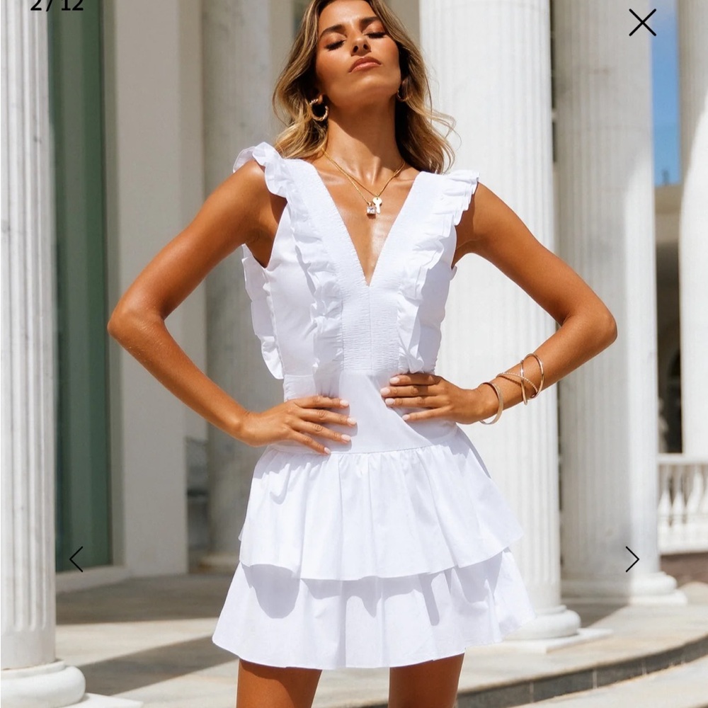 Hello Molly Elegant White Ruffle Dress